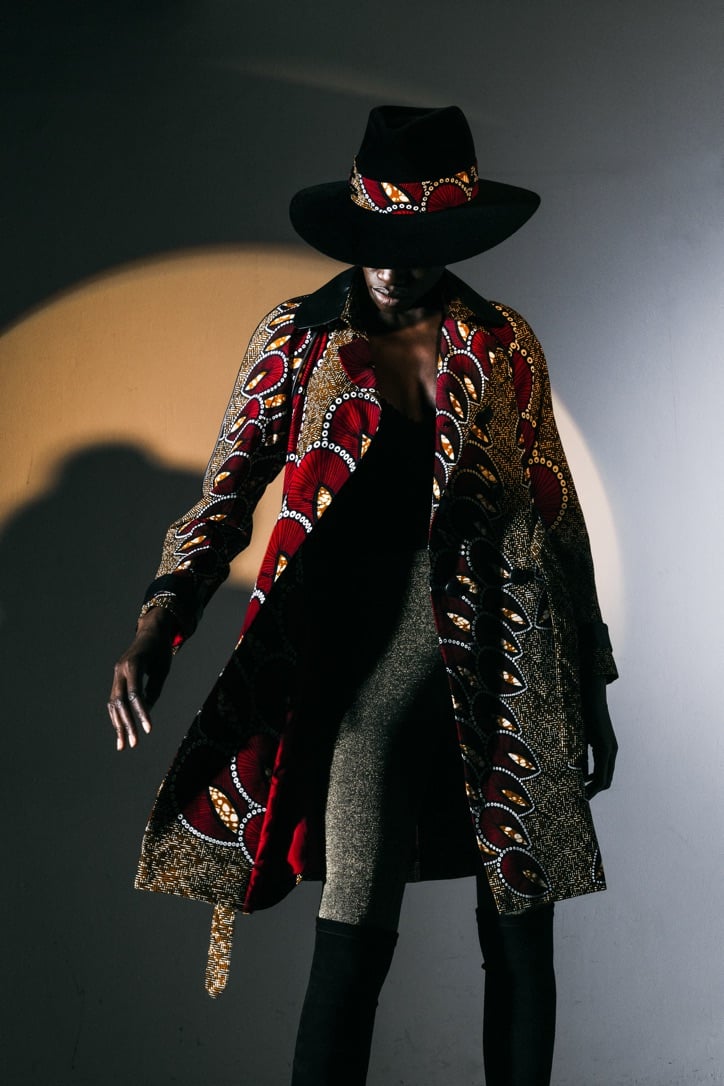 Trench-coat wax Africa print rouge