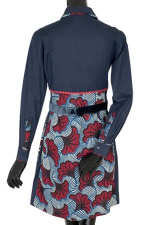 Les RemarKables - Robe chemise Balanchine en coton italien bleu marine, empiècement wax et velours