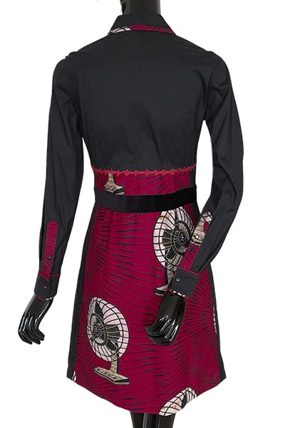 Les RemarKables - Robe chemise Carmen en coton italien noir, empiècement wax et velours